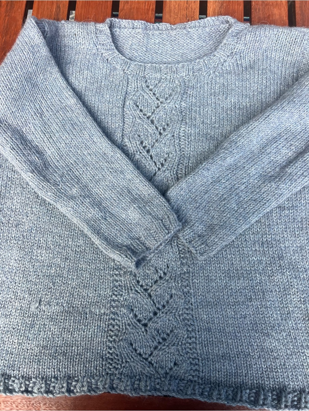 Hand knit wool/mohair boxy cropped pullover front cable LG soft